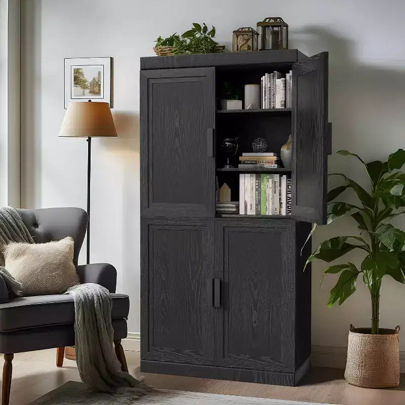 PexFix 31 Wooden Accent Cabinet Storage Modern Sideboard Buffet Cabinet with 2 Doors and Adjustable Shelf for Living Room Dining Room Entryway Black
