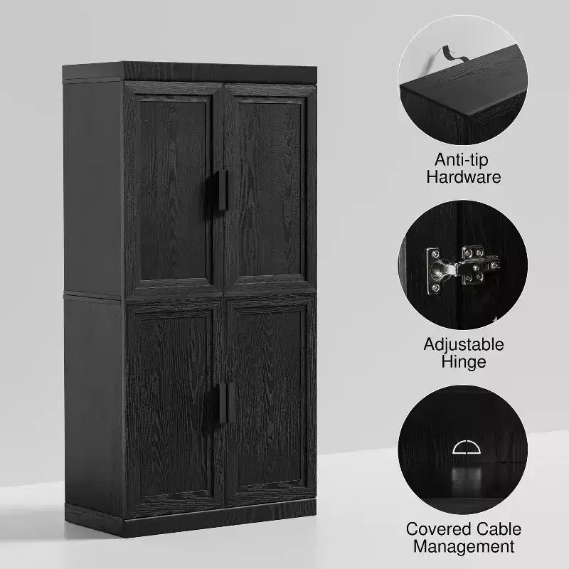 PexFix 31 Wooden Accent Cabinet Storage Modern Sideboard Buffet Cabinet with 2 Doors and Adjustable Shelf for Living Room Dining Room Entryway Black