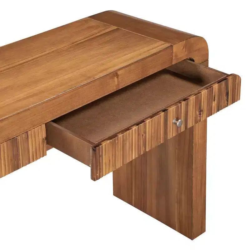 Wood Console Table with Storage, Fluted Entryway Table with Curved Corners for Hallway & Living Room