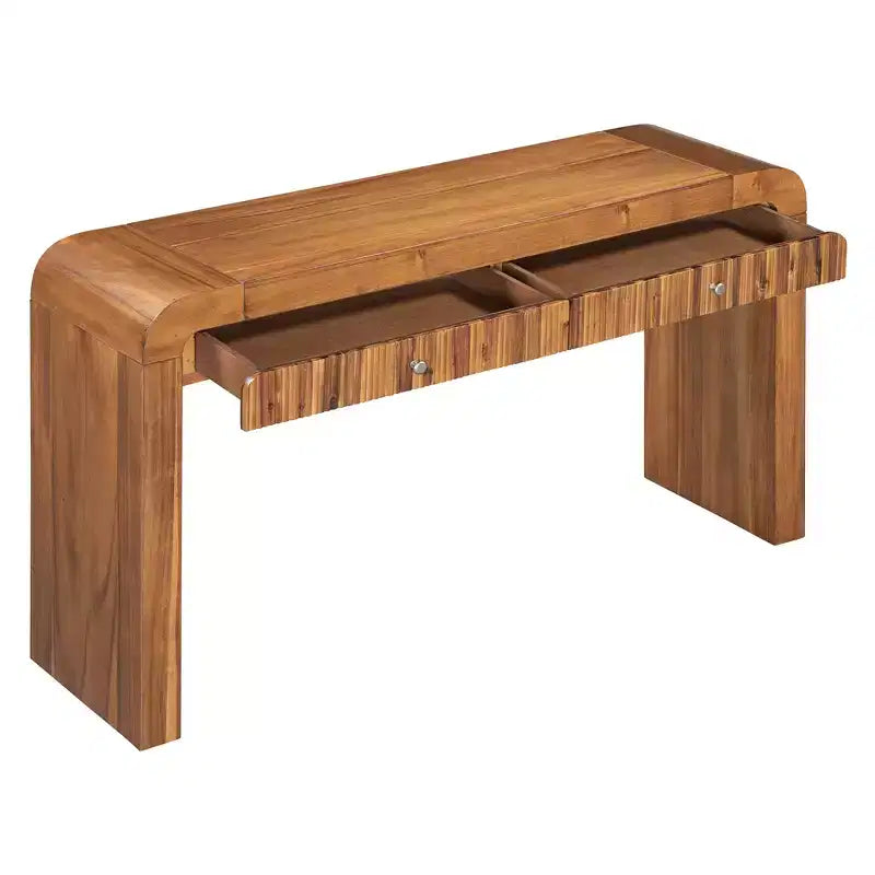 Wood Console Table with Storage, Fluted Entryway Table with Curved Corners for Hallway & Living Room