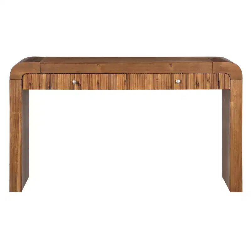 Wood Console Table with Storage, Fluted Entryway Table with Curved Corners for Hallway & Living Room