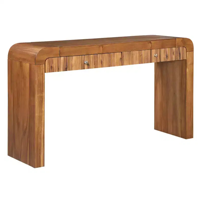 Wood Console Table with Storage, Fluted Entryway Table with Curved Corners for Hallway & Living Room