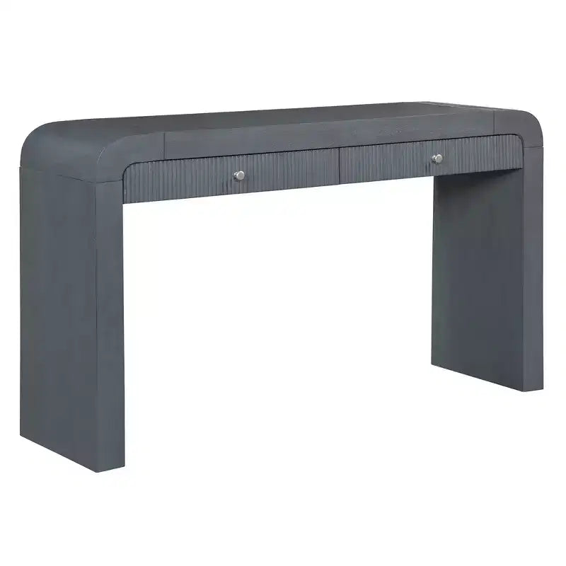 Wood Console Table with Storage, Fluted Entryway Table with Curved Corners for Hallway & Living Room
