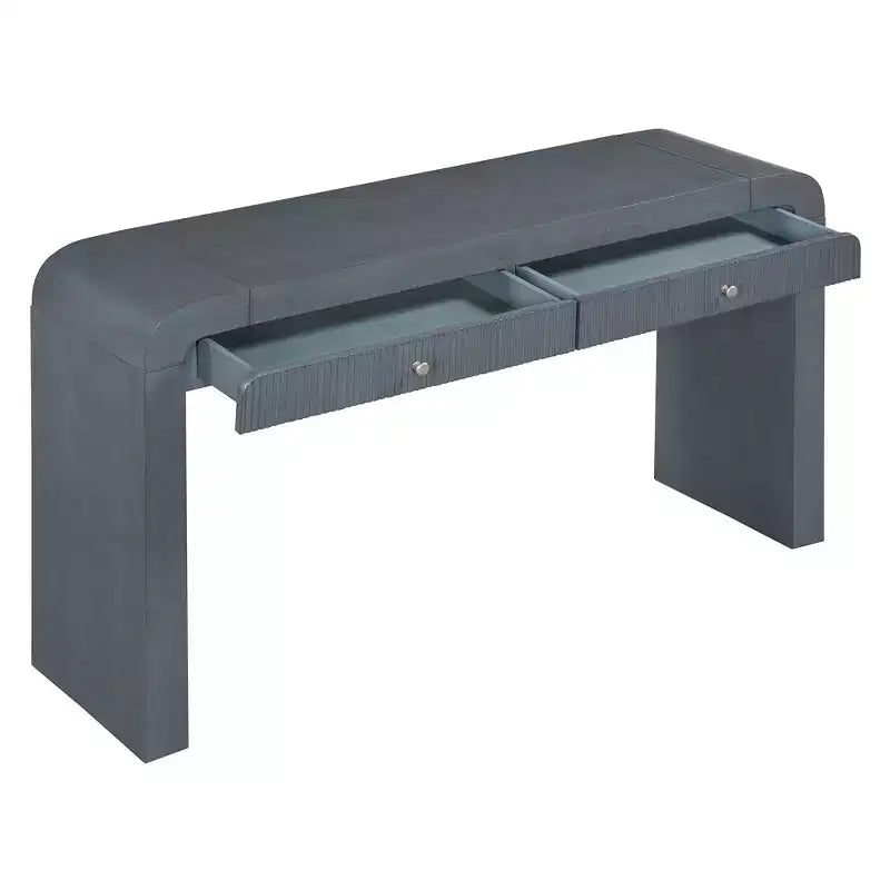 Wood Console Table with Storage, Fluted Entryway Table with Curved Corners for Hallway & Living Room