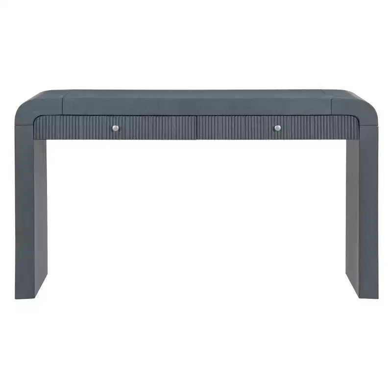 Wood Console Table with Storage, Fluted Entryway Table with Curved Corners for Hallway & Living Room