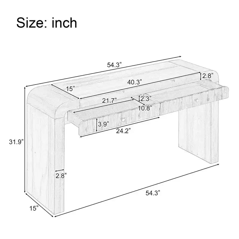 Wood Console Table with Storage, Fluted Entryway Table with Curved Corners for Hallway & Living Room