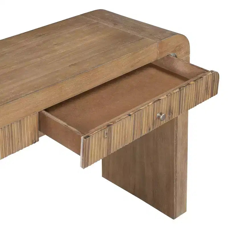 Wood Console Table with Storage, Fluted Entryway Table with Curved Corners for Hallway & Living Room