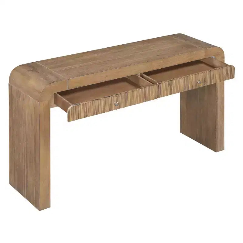 Wood Console Table with Storage, Fluted Entryway Table with Curved Corners for Hallway & Living Room