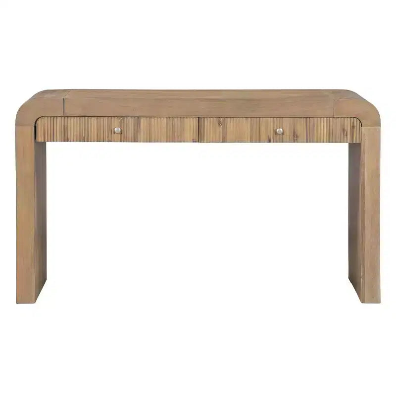 Wood Console Table with Storage, Fluted Entryway Table with Curved Corners for Hallway & Living Room