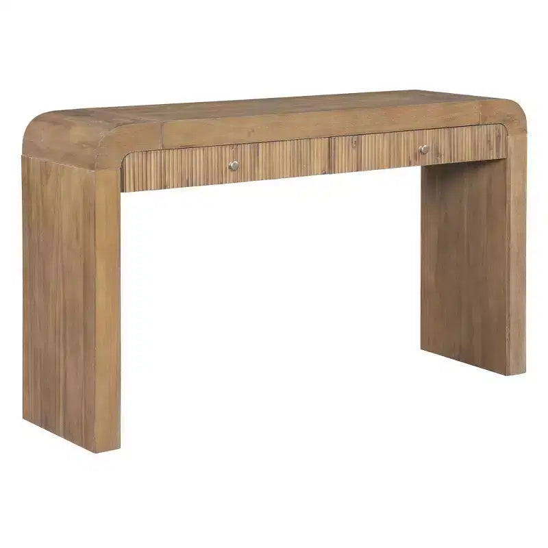 Wood Console Table with Storage, Fluted Entryway Table with Curved Corners for Hallway & Living Room