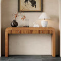 Wood Console Table with Storage, Fluted Entryway Table with Curved Corners for Hallway & Living Room