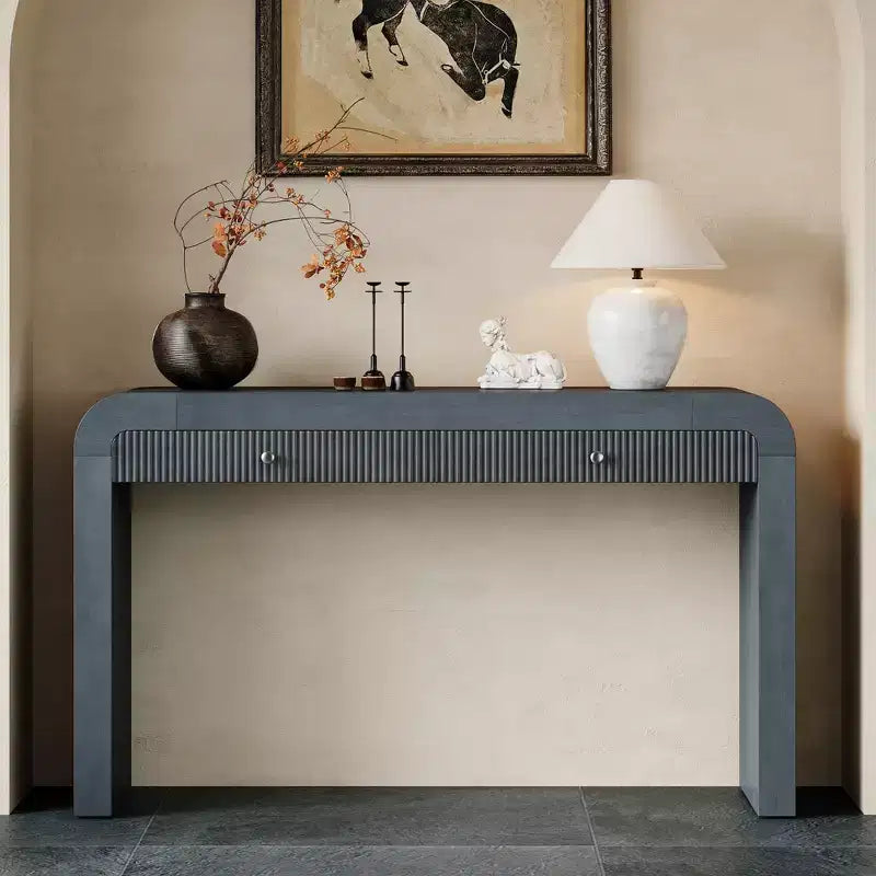 Wood Console Table with Storage, Fluted Entryway Table with Curved Corners for Hallway & Living Room