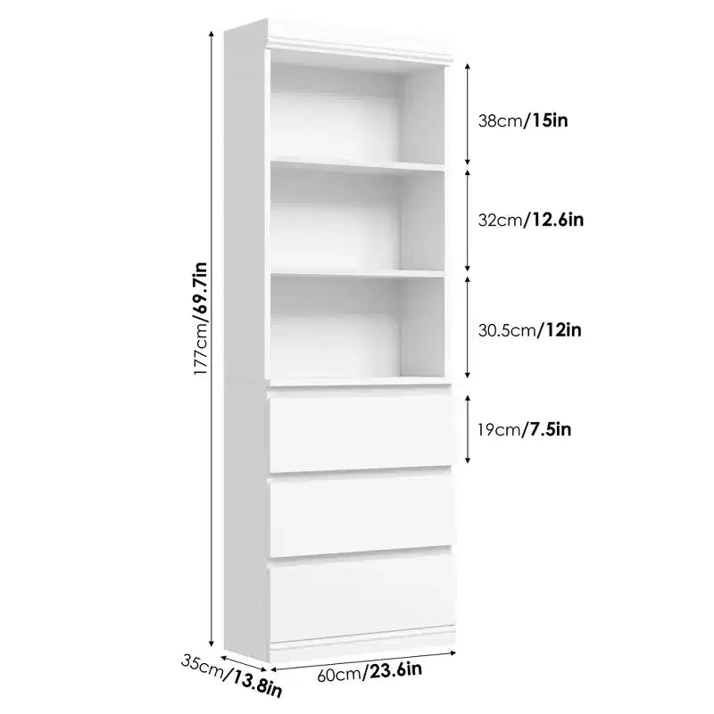 Tall Bookshelf Farmhouse Wooden Deep Bookshelves,70 Inches Bookcase with Drawers, Storage Cabinet Organizer for Living Room,Study,Kitchen,Home Office