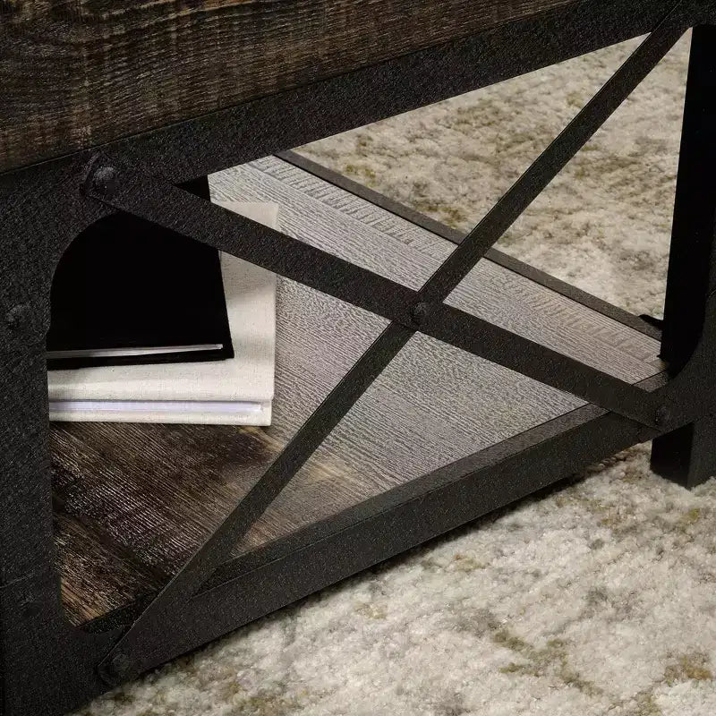 GDFStudio Hiland Industrial Metal and Wood Lift-Top Coffee Table with Hidden Storage