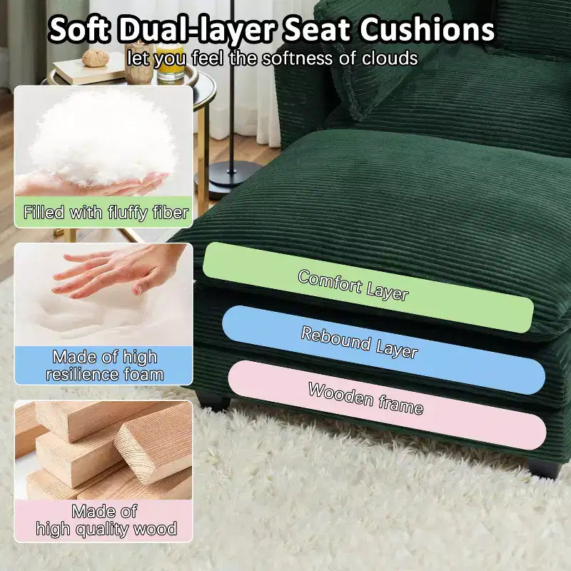 EHMKNP 40'' Wide Corduroy Oversized Chair with Ottoman - Comfy Upholstered Lounge Armchair, USB & Cup Holders for Multi-Spaces