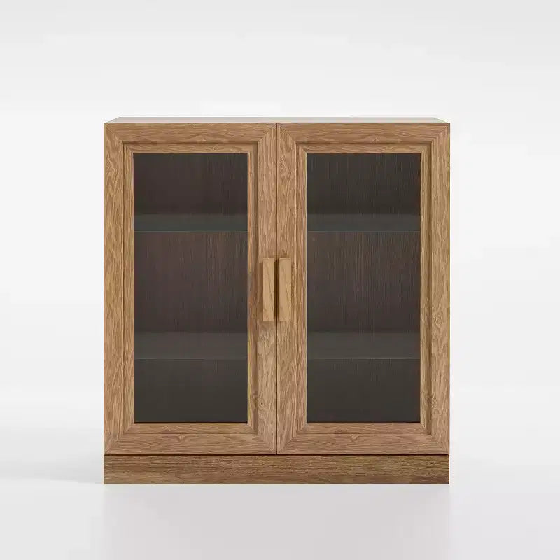 PexFix 36 Modern Wood Bookshelf Storage Cabinet with 2 Glass Door and Adjustable Shelf for Kitchen Bedroom Entryway Living Room Dinning Room Natural