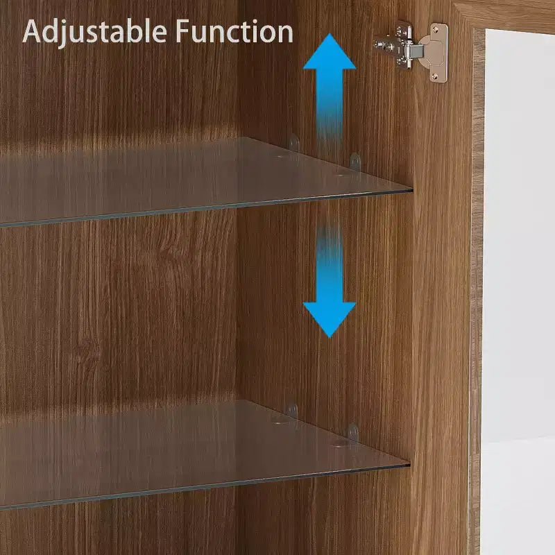 PexFix 36 Modern Wood Bookshelf Storage Cabinet with 2 Glass Door and Adjustable Shelf for Kitchen Bedroom Entryway Living Room Dinning Room Natural