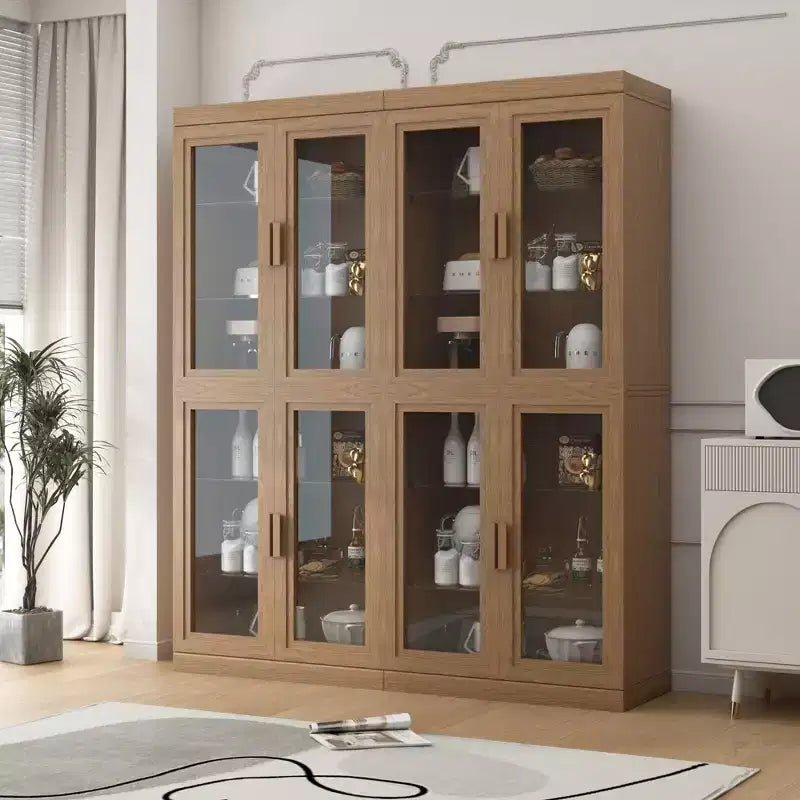 PexFix 36 Modern Wood Bookshelf Storage Cabinet with 2 Glass Door and Adjustable Shelf for Kitchen Bedroom Entryway Living Room Dinning Room Natural