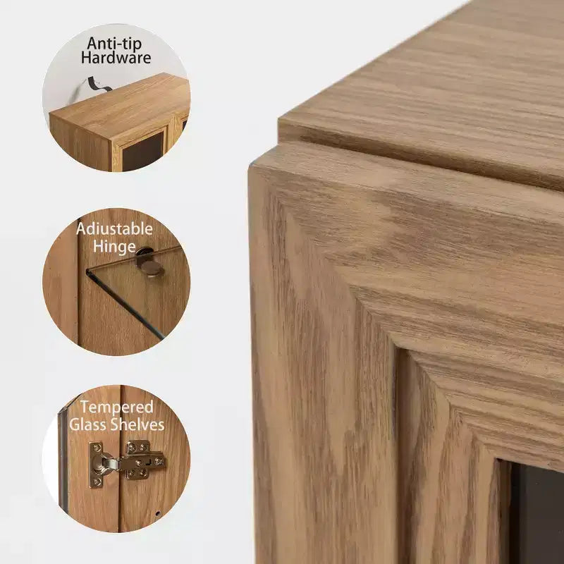 PexFix 36 Modern Wood Bookshelf Storage Cabinet with 2 Glass Door and Adjustable Shelf for Kitchen Bedroom Entryway Living Room Dinning Room Natural