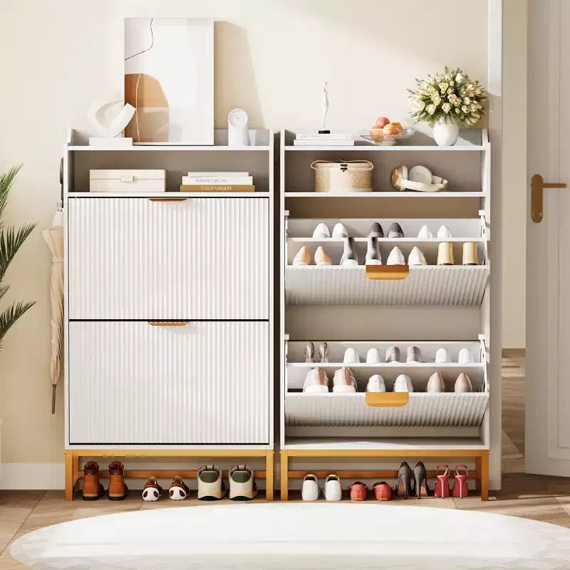 2 Flip Drawers, Shoe Storage Cabinet Freestanding Fluted Shoe Shoe Rack Cabinet for Entryway,
