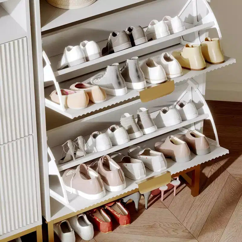 2 Flip Drawers, Shoe Storage Cabinet Freestanding Fluted Shoe Shoe Rack Cabinet for Entryway,