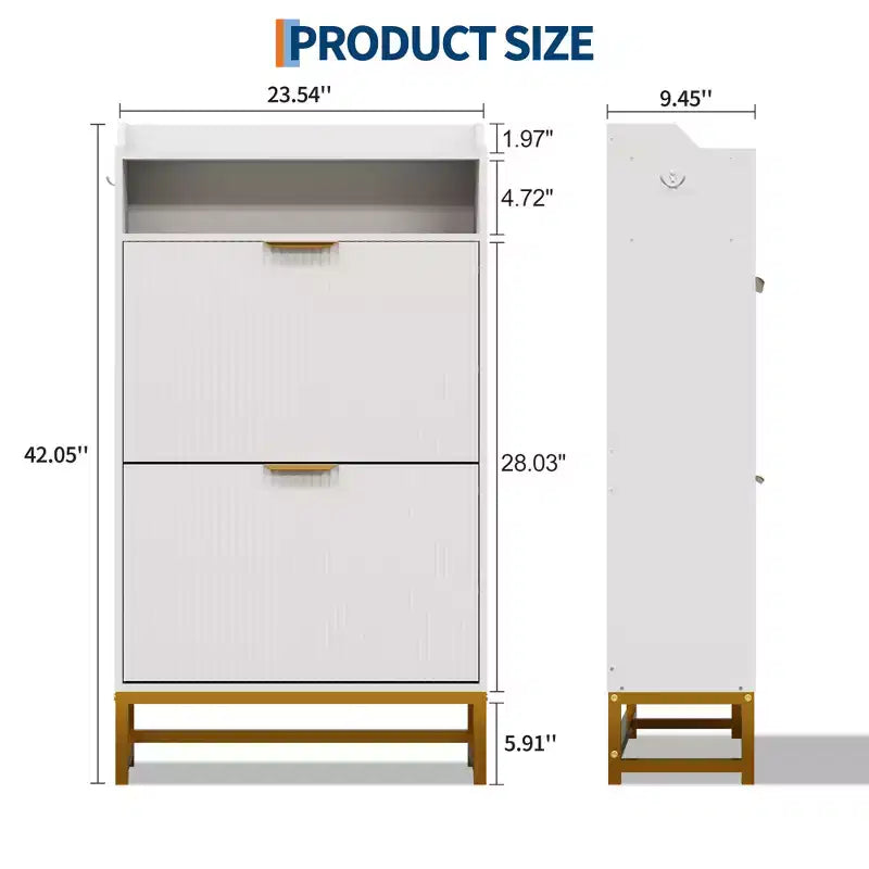 2 Flip Drawers, Shoe Storage Cabinet Freestanding Fluted Shoe Shoe Rack Cabinet for Entryway,