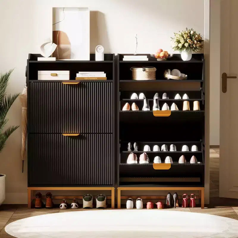 2 Flip Drawers, Shoe Storage Cabinet Freestanding Fluted Shoe Shoe Rack Cabinet for Entryway,