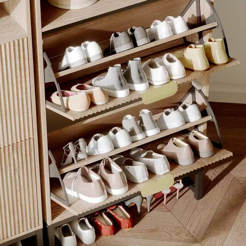 2 Flip Drawers, Shoe Storage Cabinet Freestanding Fluted Shoe Shoe Rack Cabinet for Entryway,
