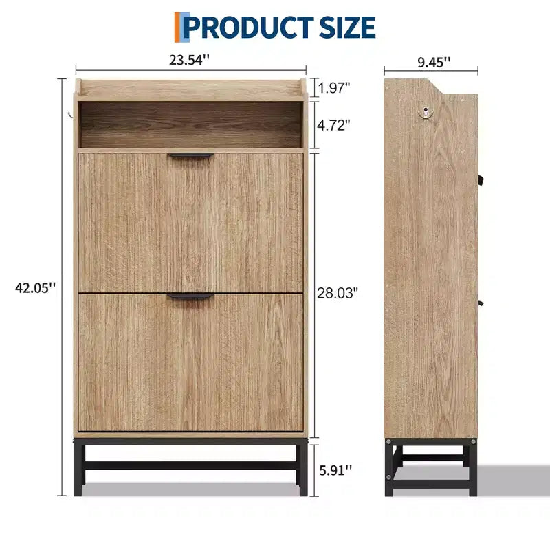 2 Flip Drawers, Shoe Storage Cabinet Freestanding Fluted Shoe Shoe Rack Cabinet for Entryway,