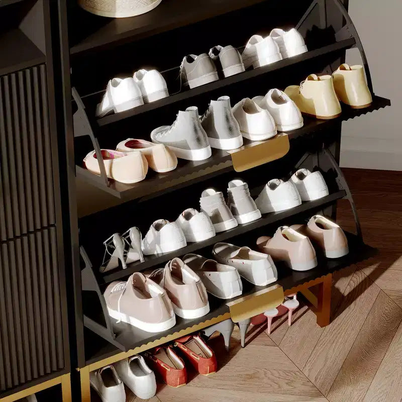 2 Flip Drawers, Shoe Storage Cabinet Freestanding Fluted Shoe Shoe Rack Cabinet for Entryway,