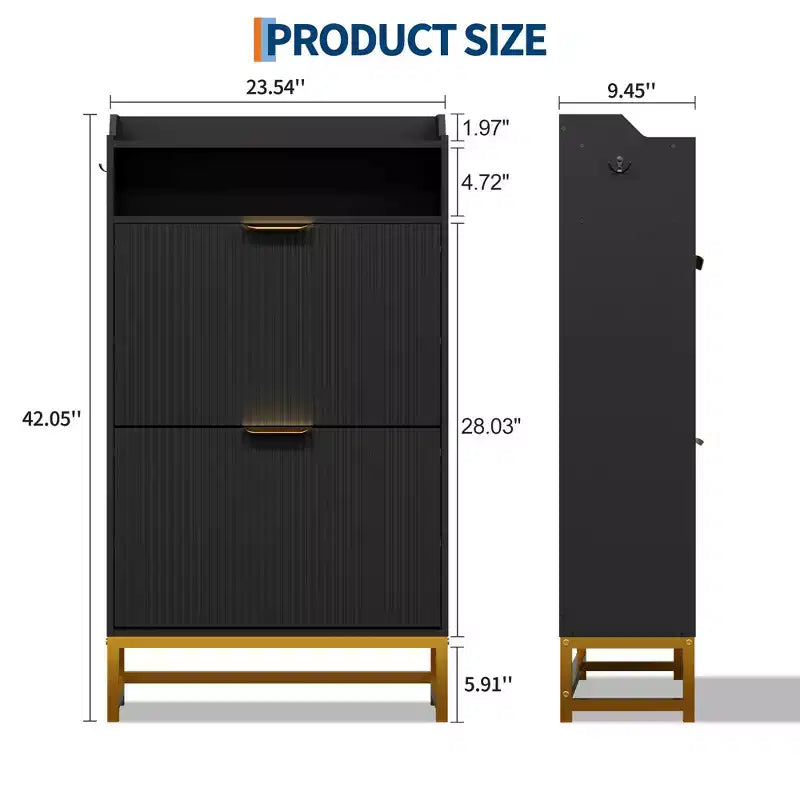 2 Flip Drawers, Shoe Storage Cabinet Freestanding Fluted Shoe Shoe Rack Cabinet for Entryway,