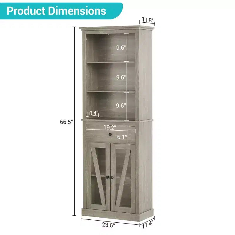 66.5 Tall Pantry Storage with Doors and Shelves, Freestanding Wooden Cupboard with Drawer Cabinet for Living Room, Bathroom, Bedroom