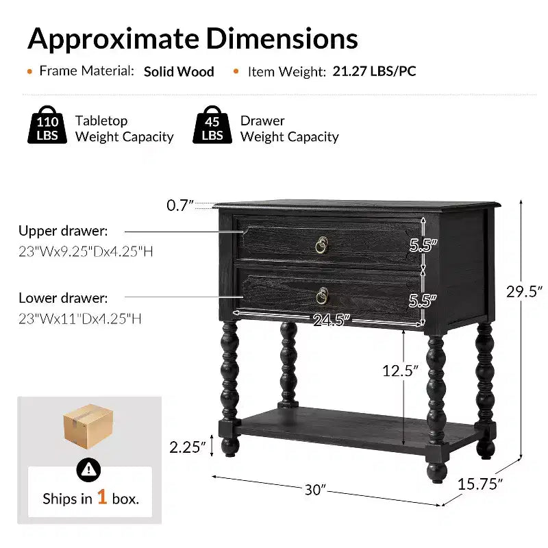 Jerardo 30 Tall 2-Drawer End Table with Built-in Charging Outlets|ARTFUL LIVING DESIGNS