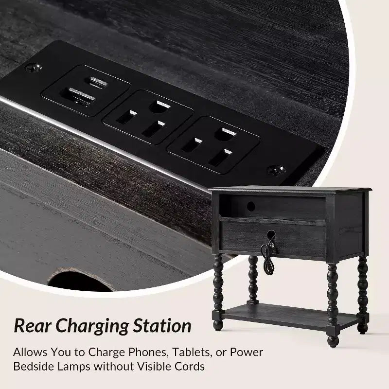 Jerardo 30 Tall 2-Drawer End Table with Built-in Charging Outlets|ARTFUL LIVING DESIGNS
