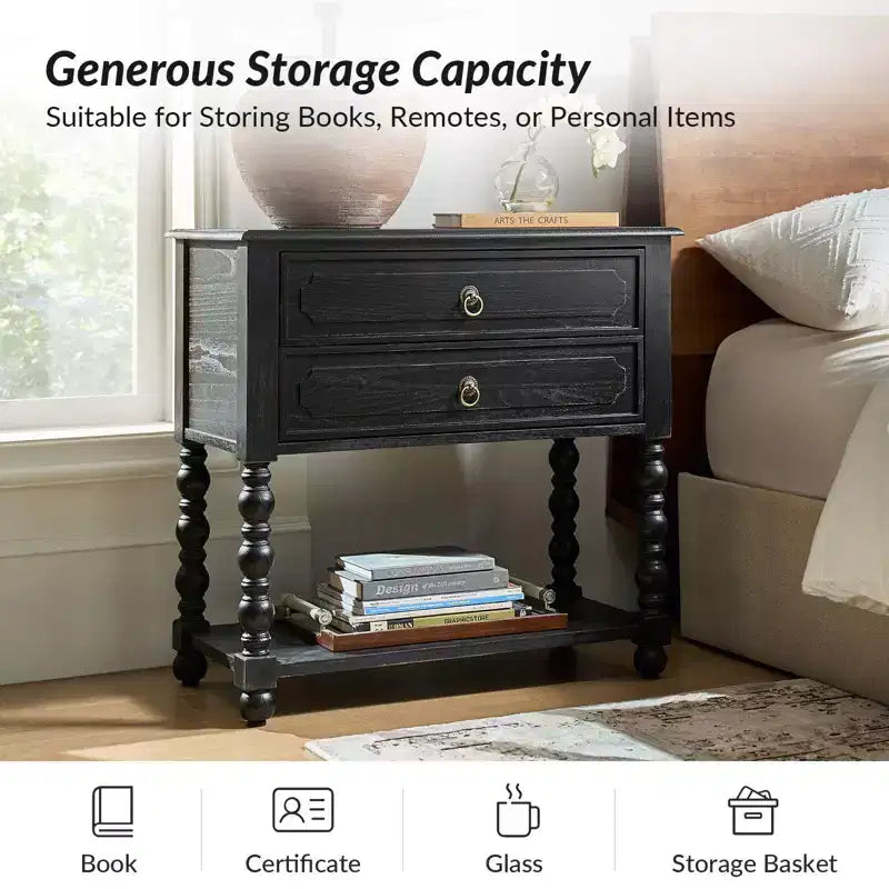 Jerardo 30 Tall 2-Drawer End Table with Built-in Charging Outlets|ARTFUL LIVING DESIGNS