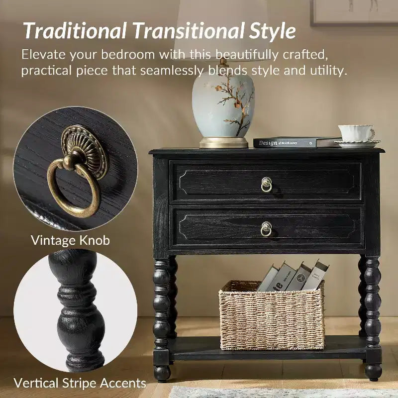 Jerardo 30 Tall 2-Drawer End Table with Built-in Charging Outlets|ARTFUL LIVING DESIGNS