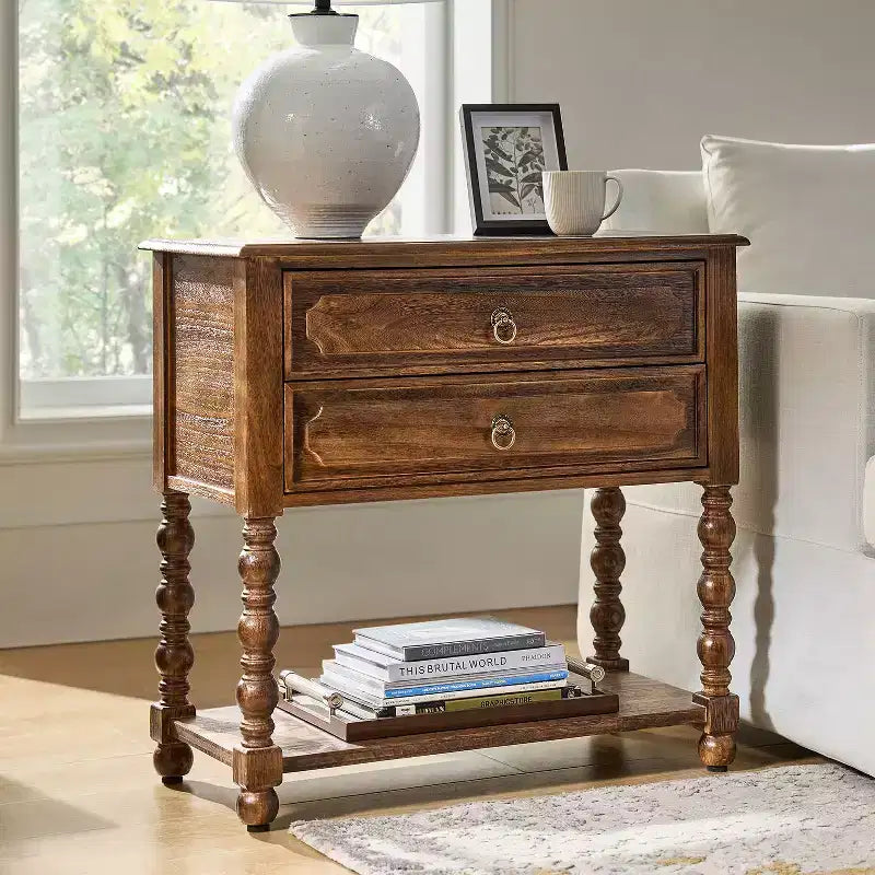 Jerardo 30 Tall 2-Drawer End Table with Built-in Charging Outlets|ARTFUL LIVING DESIGNS