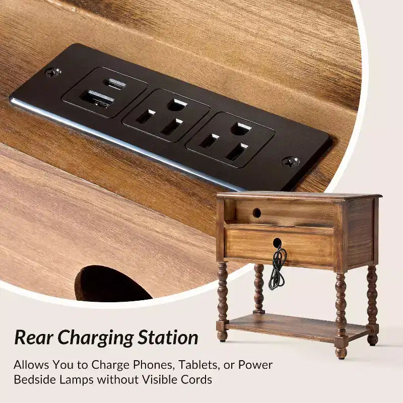 Jerardo 30 Tall 2-Drawer End Table with Built-in Charging Outlets|ARTFUL LIVING DESIGNS