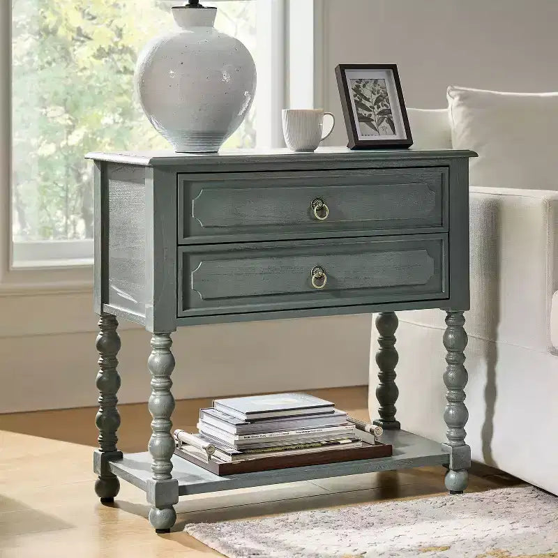 Jerardo 30 Tall 2-Drawer End Table with Built-in Charging Outlets|ARTFUL LIVING DESIGNS