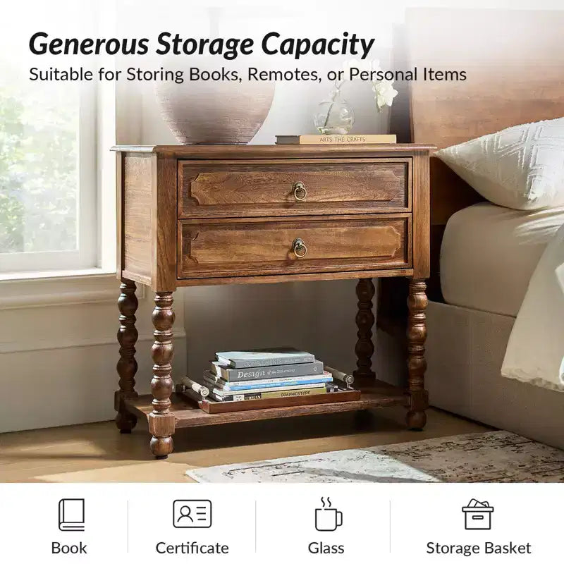 Jerardo 30 Tall 2-Drawer End Table with Built-in Charging Outlets|ARTFUL LIVING DESIGNS