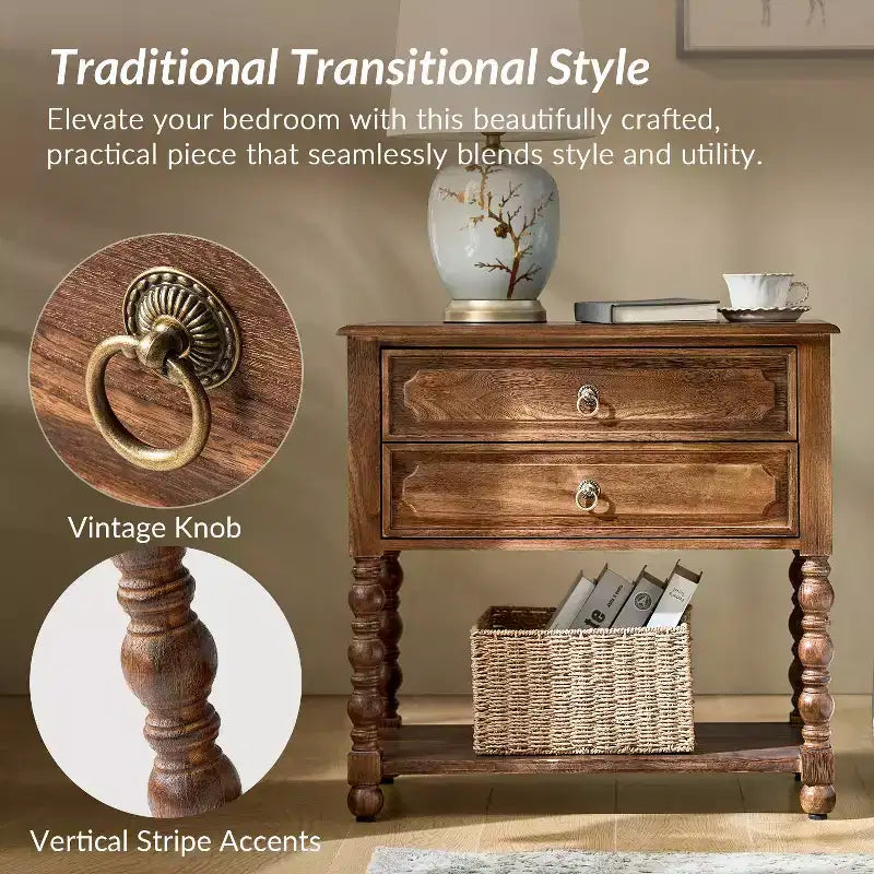 Jerardo 30 Tall 2-Drawer End Table with Built-in Charging Outlets|ARTFUL LIVING DESIGNS