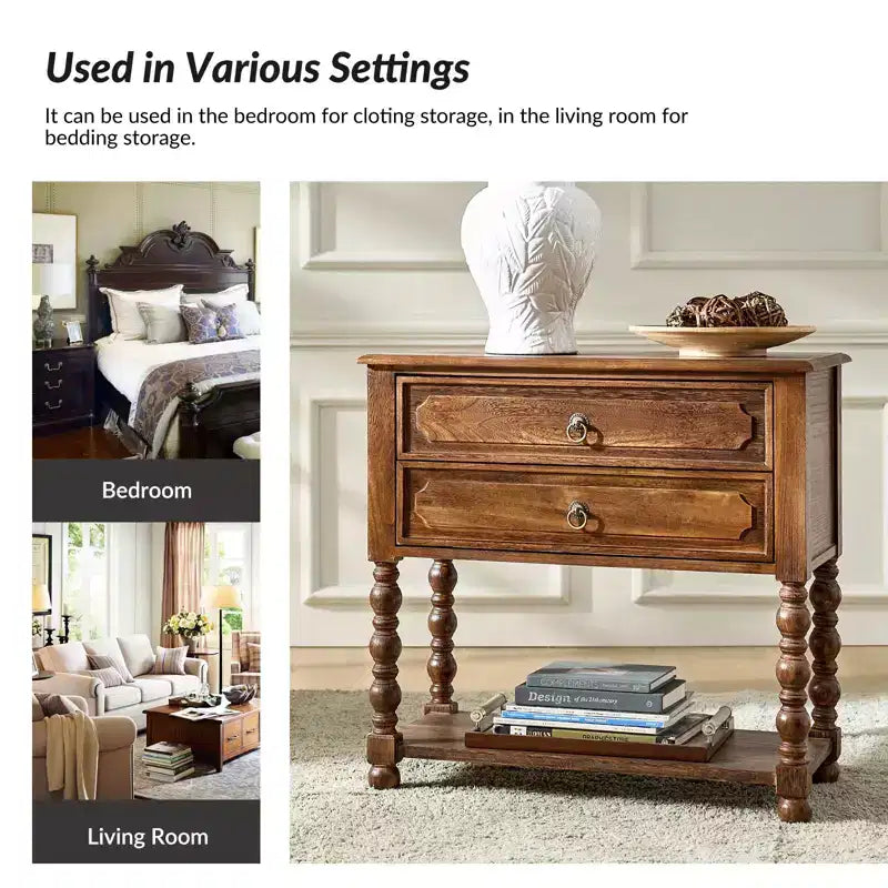 Jerardo 30 Tall 2-Drawer End Table with Built-in Charging Outlets|ARTFUL LIVING DESIGNS