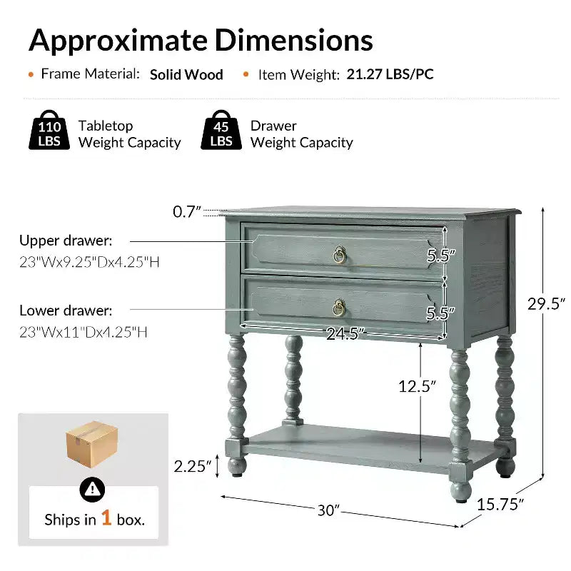 Jerardo 30 Tall 2-Drawer End Table with Built-in Charging Outlets|ARTFUL LIVING DESIGNS
