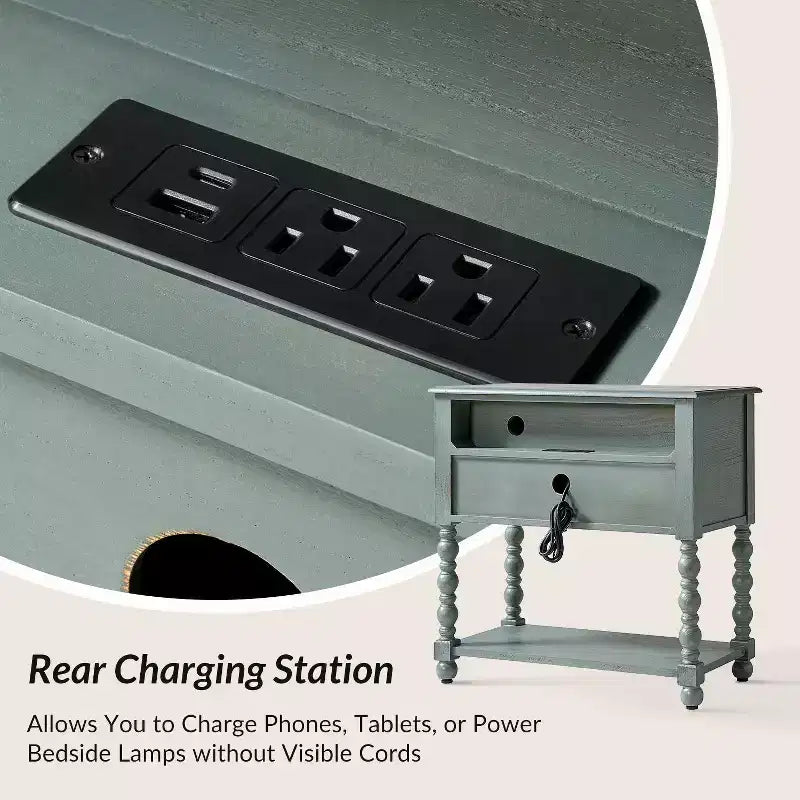 Jerardo 30 Tall 2-Drawer End Table with Built-in Charging Outlets|ARTFUL LIVING DESIGNS