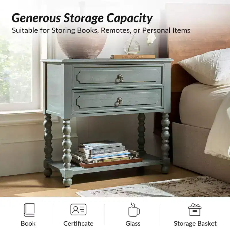 Jerardo 30 Tall 2-Drawer End Table with Built-in Charging Outlets|ARTFUL LIVING DESIGNS