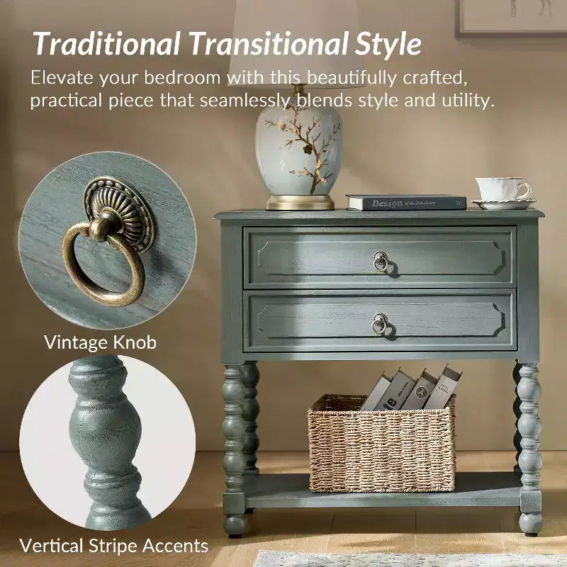 Jerardo 30 Tall 2-Drawer End Table with Built-in Charging Outlets|ARTFUL LIVING DESIGNS