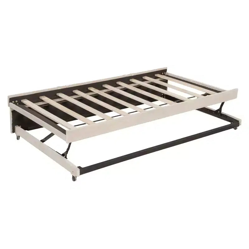 Full Size L Shaped Platform Bed with Pop Up Trundle, Wood Upholstered Corner Bed Frame for Bedroom