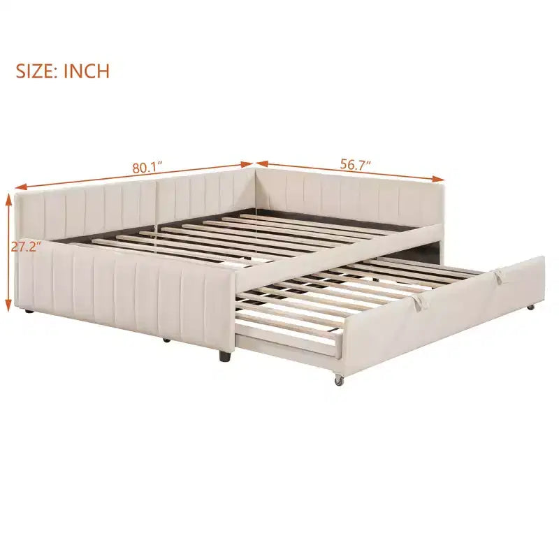 Full Size L Shaped Platform Bed with Pop Up Trundle, Wood Upholstered Corner Bed Frame for Bedroom