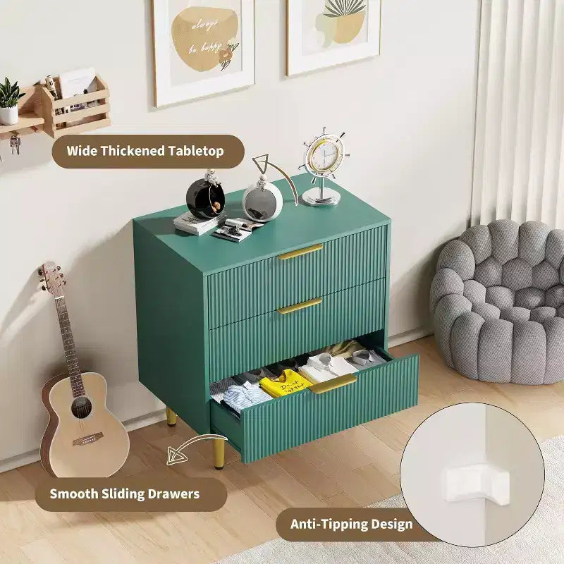 3/5/6 Drawer Dresser, Modern Black Fluted Dresser for Bedroom, Wood Chest of Drawers Nightstand with Metal Handles & Legs for Living Room, Entryway