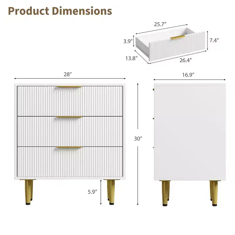 3/5/6 Drawer Dresser, Modern Black Fluted Dresser for Bedroom, Wood Chest of Drawers Nightstand with Metal Handles & Legs for Living Room, Entryway